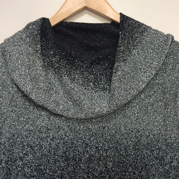 LAURA black silver metallic shimmery cowl neck long sleeve dressy shirt Small - Picture 2 of 10